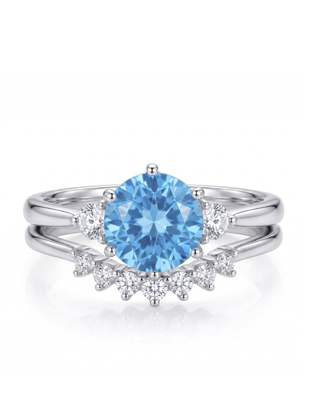 Blue Topaz Ring Set, 925 Sterling Silver Charmed Aroma Birthstone Collection